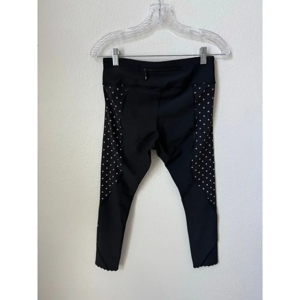 Lululemon Tight Stuff Tight Leggings Black Sequin Dot Size 8